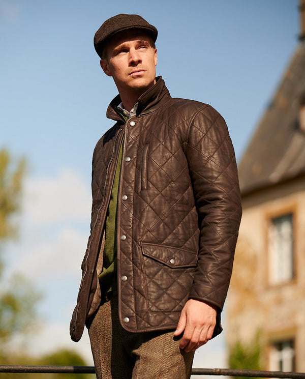 Men's Quilted Leather Jacket "Ben" in Brown Lamb Nubuck