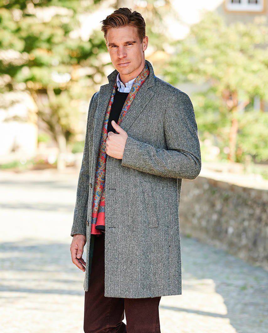 Harris Tweed Blazermantel “Barney” für Herren in black Herringbone - Wellington of Bilmore