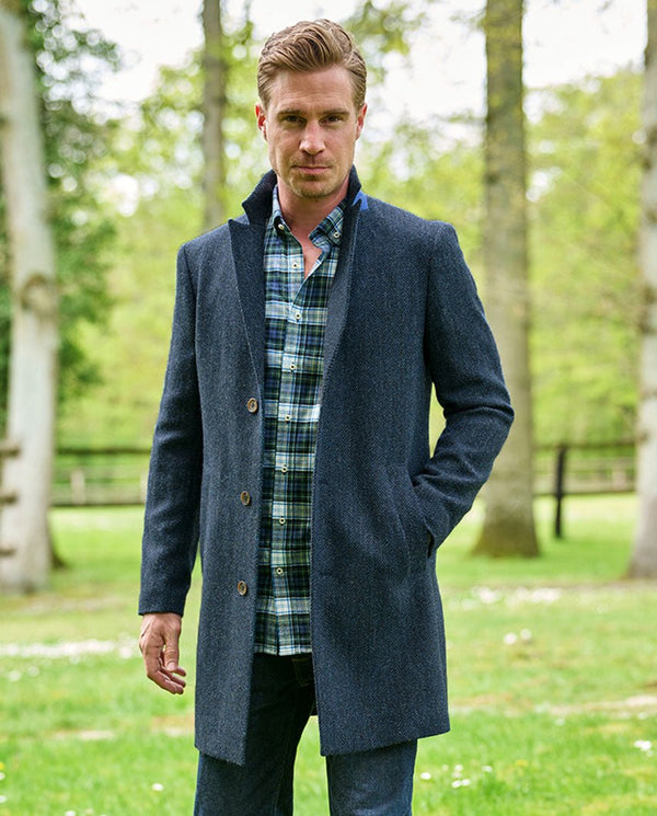 Harris Tweed Blazermantel "Barney" für Herren in blue Herringbone