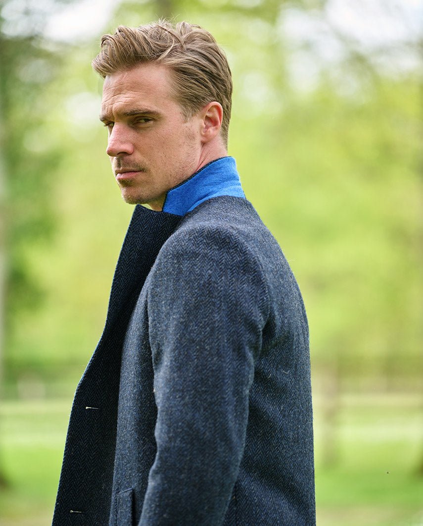 Harris Tweed Blazermantel “Barney” für Herren in blue Herringbone - Wellington of Bilmore