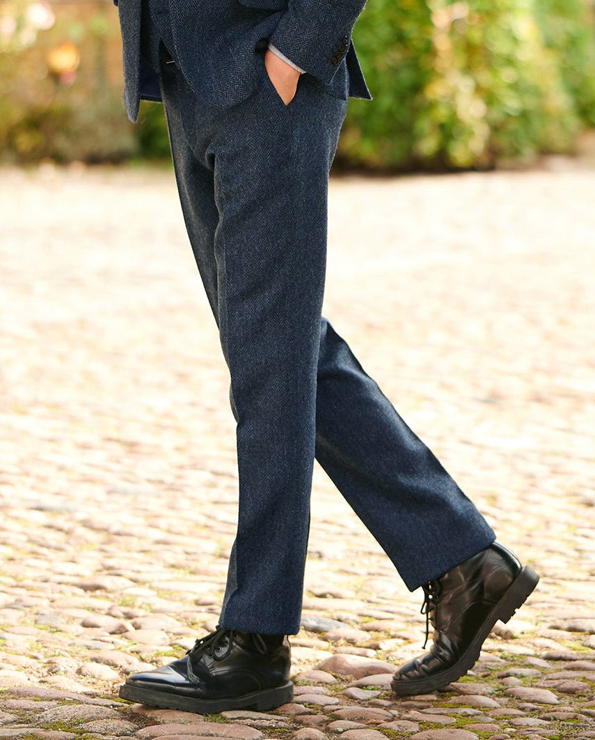 Harris Tweed Hose ''Mr. Miller " in blue herringbone - Wellington of Bilmore