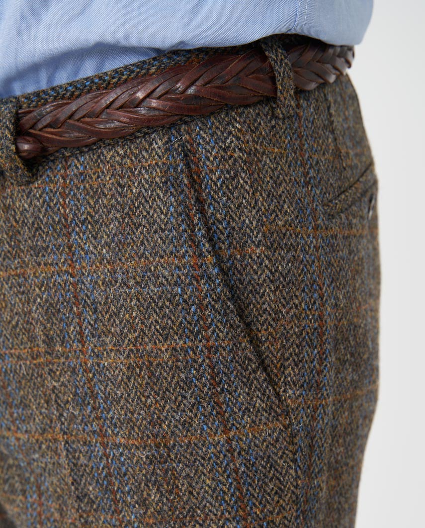 Harris Tweed Hose ''Mr. Miller " in green-blue herringbone - Wellington of Bilmore