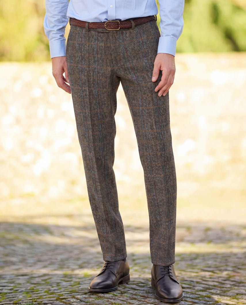 Harris Tweed Hose ''Mr. Miller " in green-blue herringbone - Wellington of Bilmore