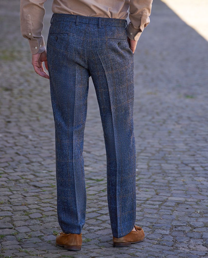 Harris Tweed Hose ''Mr. Miller" in grey - blue herringbone - Wellington of Bilmore