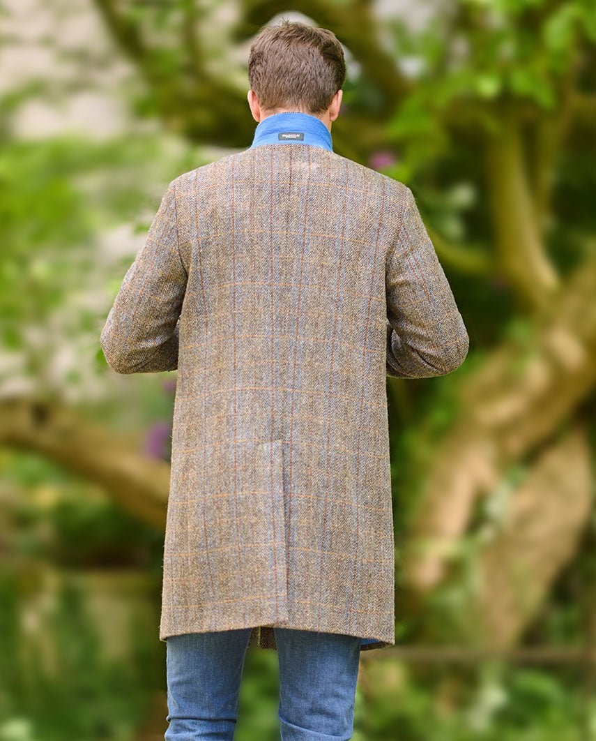 Harris Tweed Mantel "Barney" für Herren in green - blue herringbone - Wellington of Bilmore