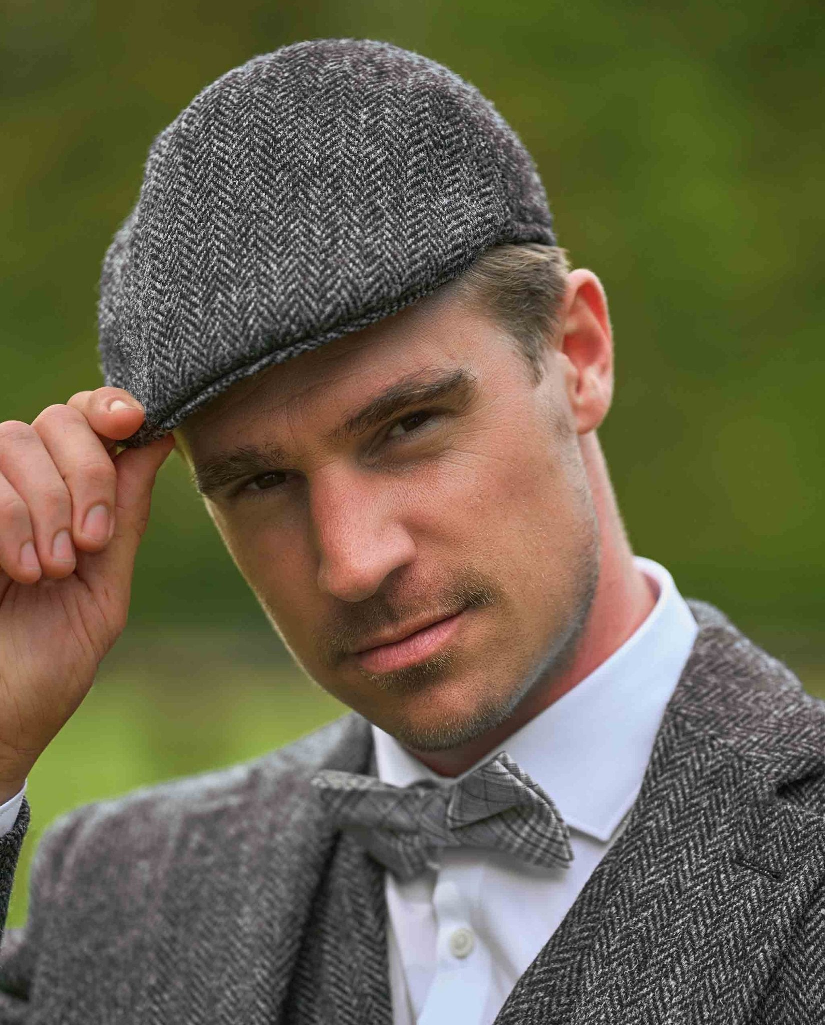 Harris Tweed Mütze "Henry Cap" in anthra Herringbone - Wellington of Bilmore