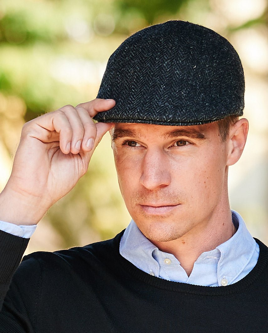 Harris Tweed Mütze "Henry Cap" in charcoal - Wellington of Bilmore