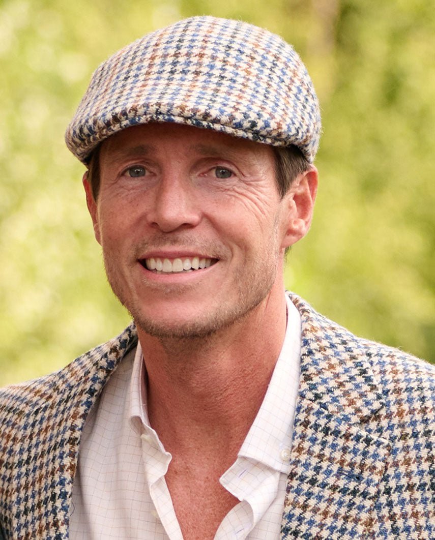 Harris Tweed Mütze "Henry Cap" in creme Hahnentritt - Wellington of Bilmore