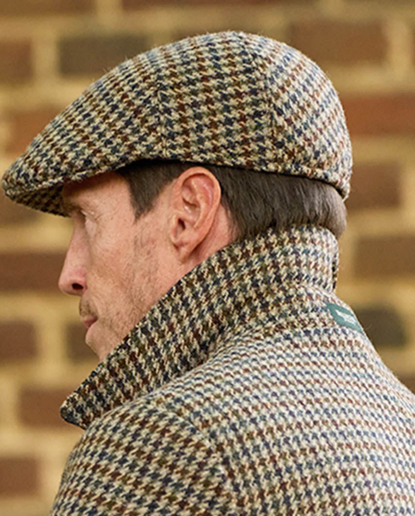 Harris Tweed Mütze "Henry Cap" in houndstooth Tweed - Wellington of Bilmore