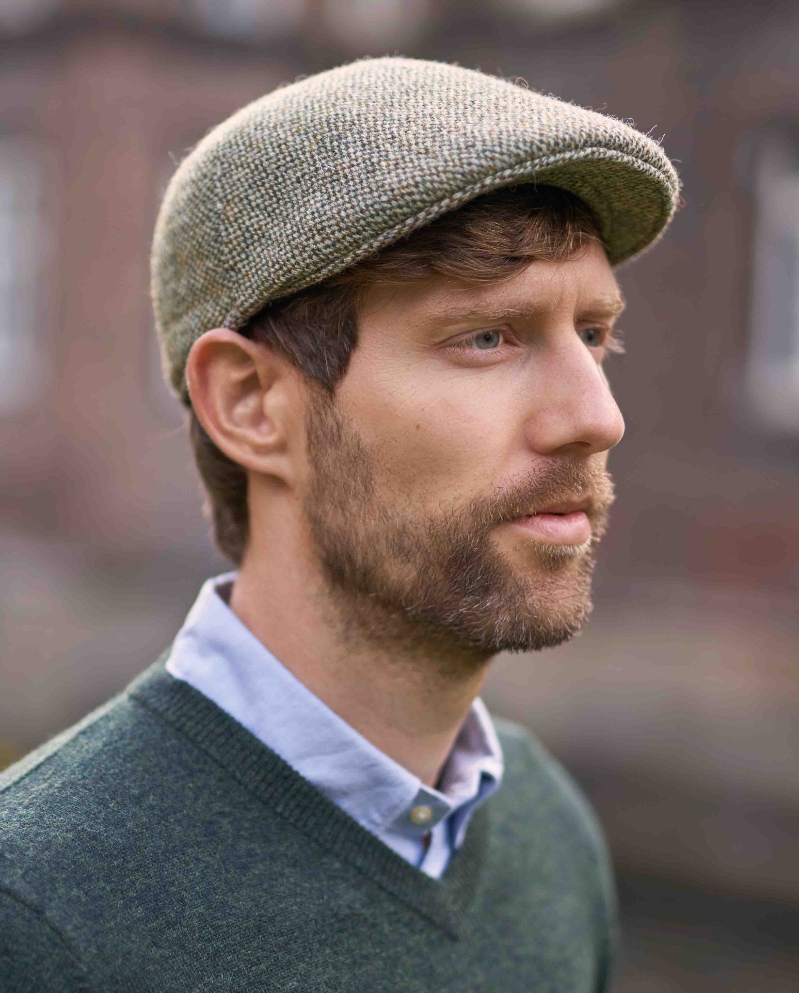 Harris Tweed Mütze ''Henry Cap'' in multigreen Tweed - Wellington of Bilmore