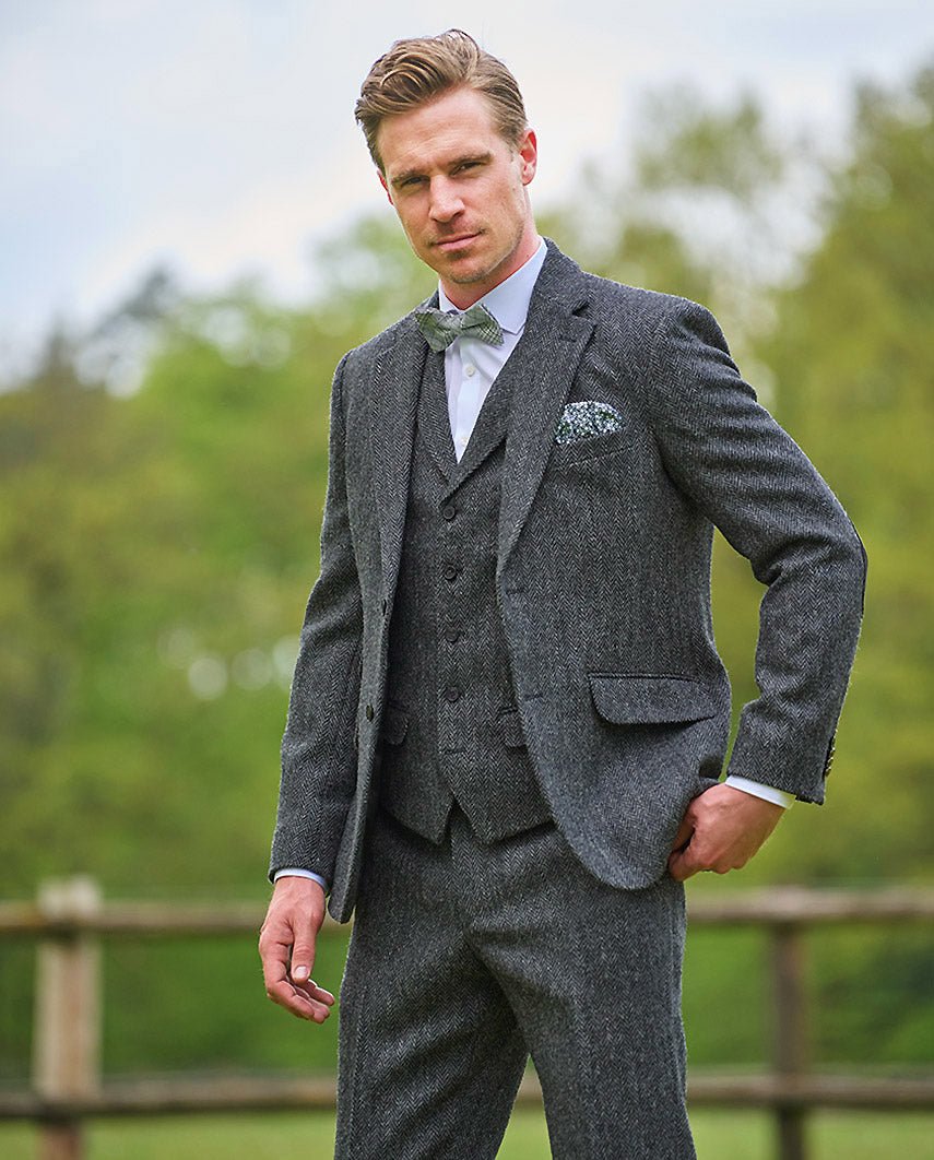 Harris Tweed Sakko "London" in anthra Herringbone - Wellington of Bilmore