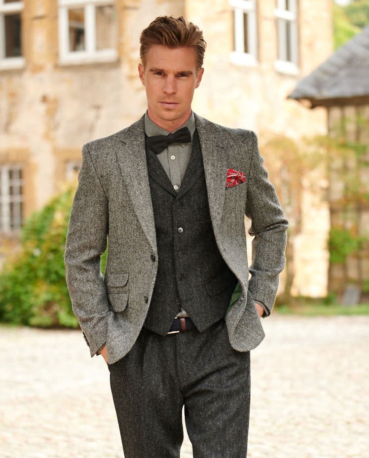 Harris Tweed Sakko "London" in black herringbone - Wellington of Bilmore