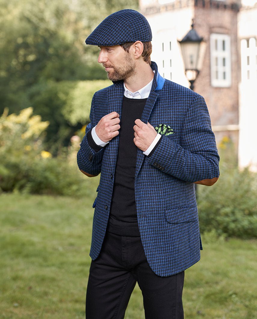 Harris Tweed Sakko "London" in blau-schwarzem Hahnentritt - Wellington of Bilmore