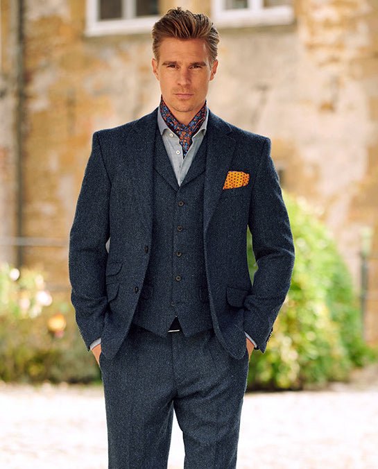 Harris Tweed Sakko "London" in blue herringbone - Wellington of Bilmore