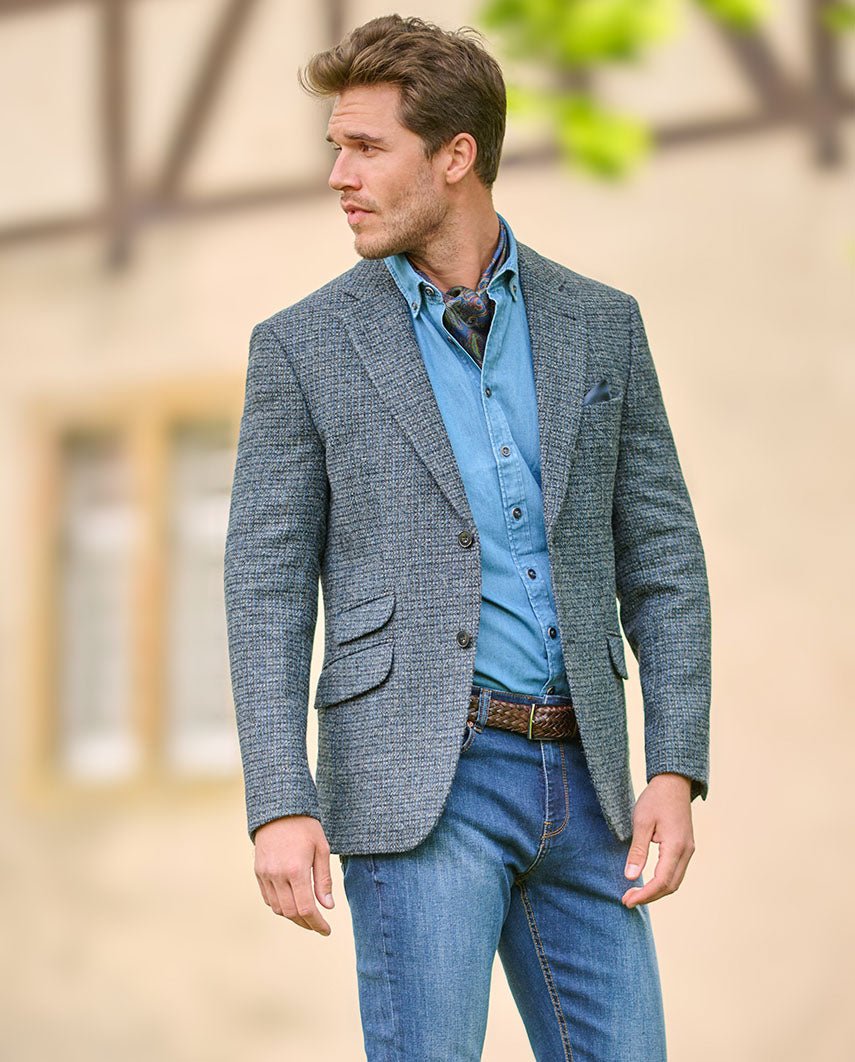 Harris Tweed Sakko ''London'' in blue houndstooth - Wellington of Bilmore