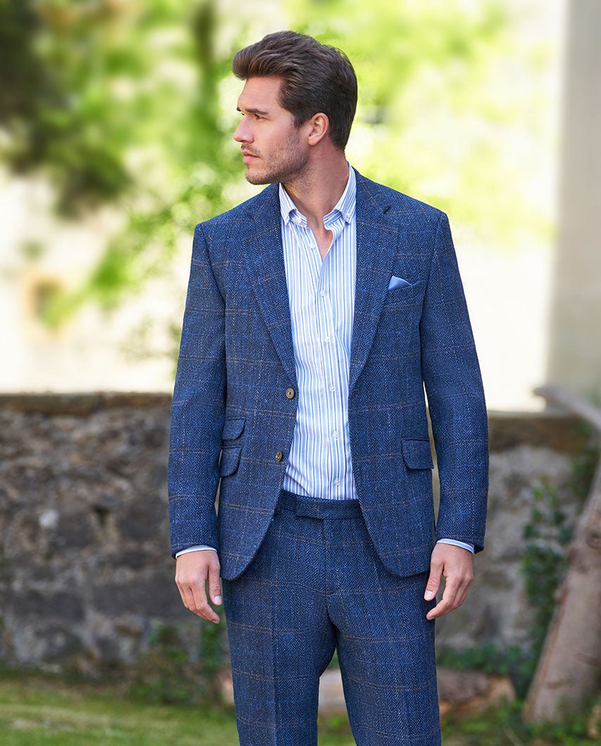 Harris Tweed Sakko "London" in dark-blue herringbone - Wellington of Bilmore