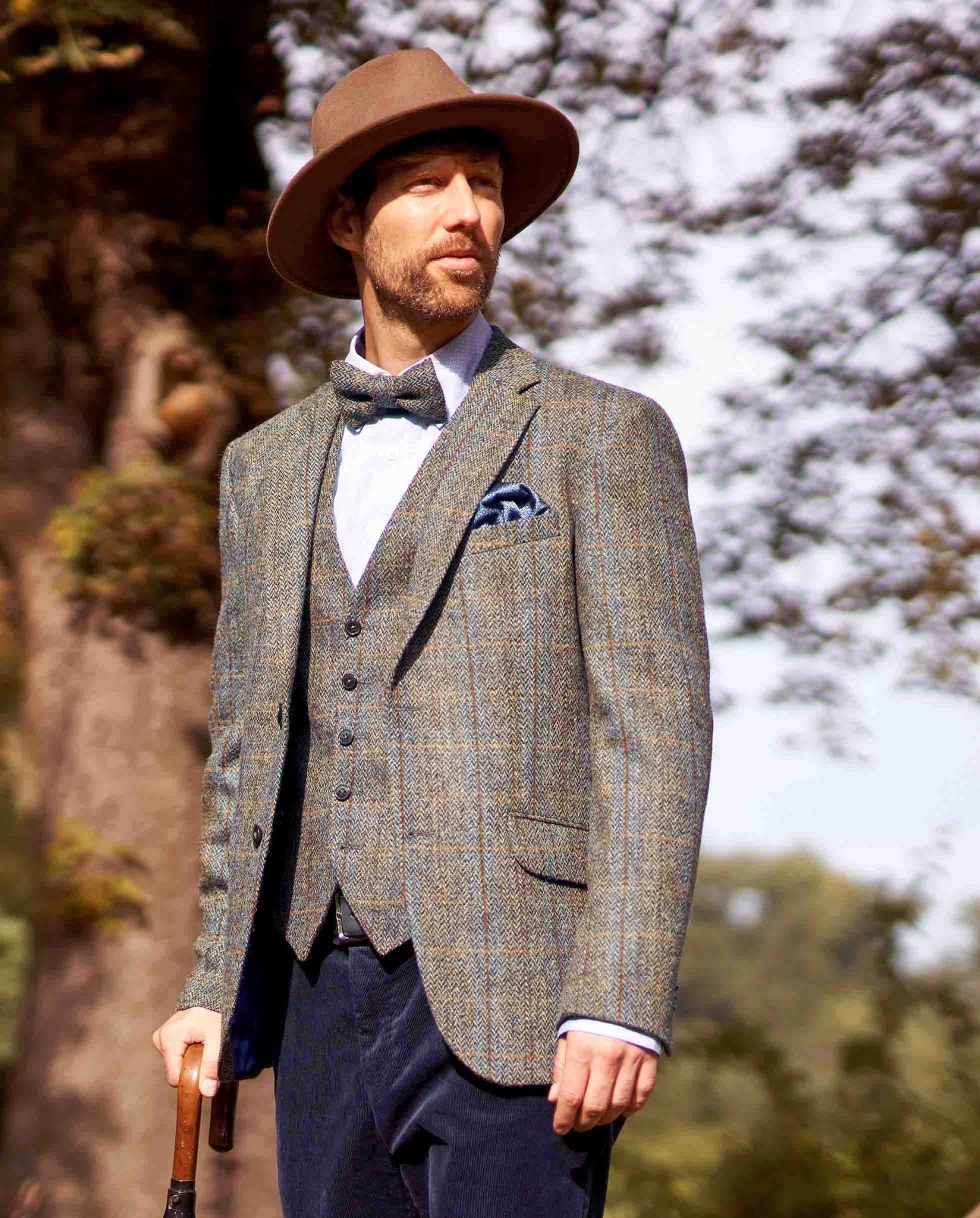 Harris Tweed Sakko ''London'' in green - blue herringbone - Wellington of Bilmore
