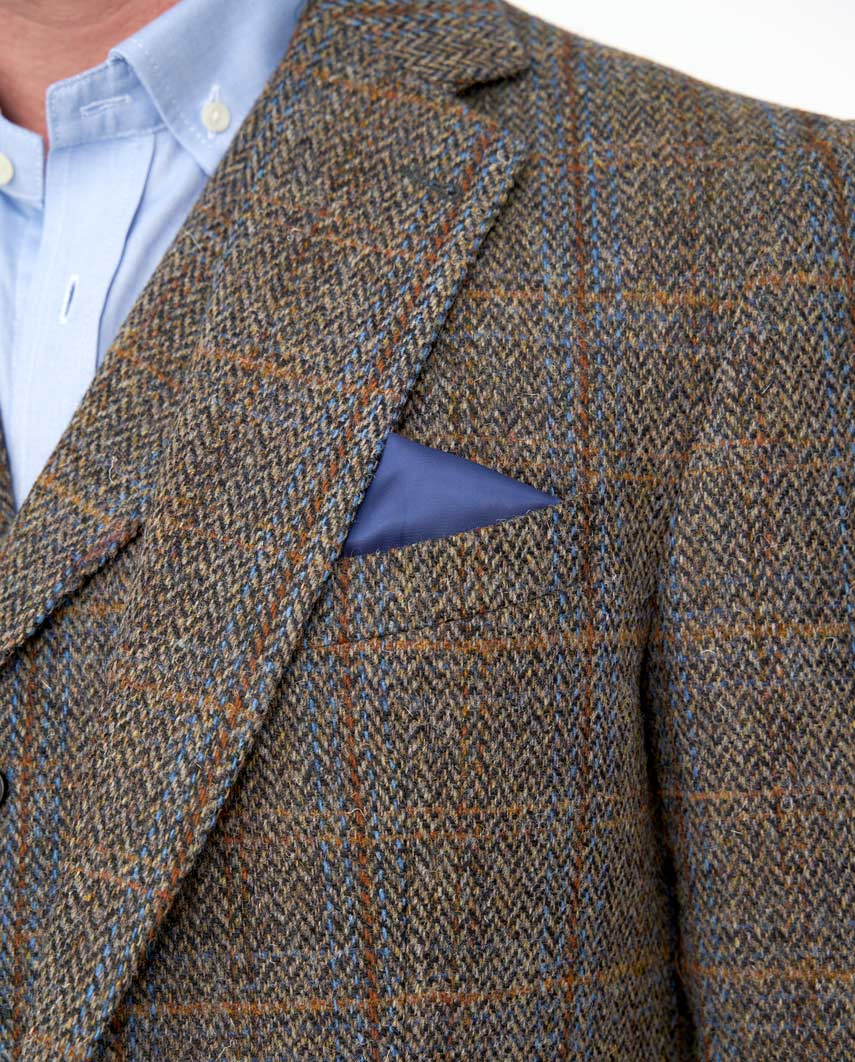 Harris Tweed Sakko ''London'' in green-blue herringbone - Wellington of Bilmore
