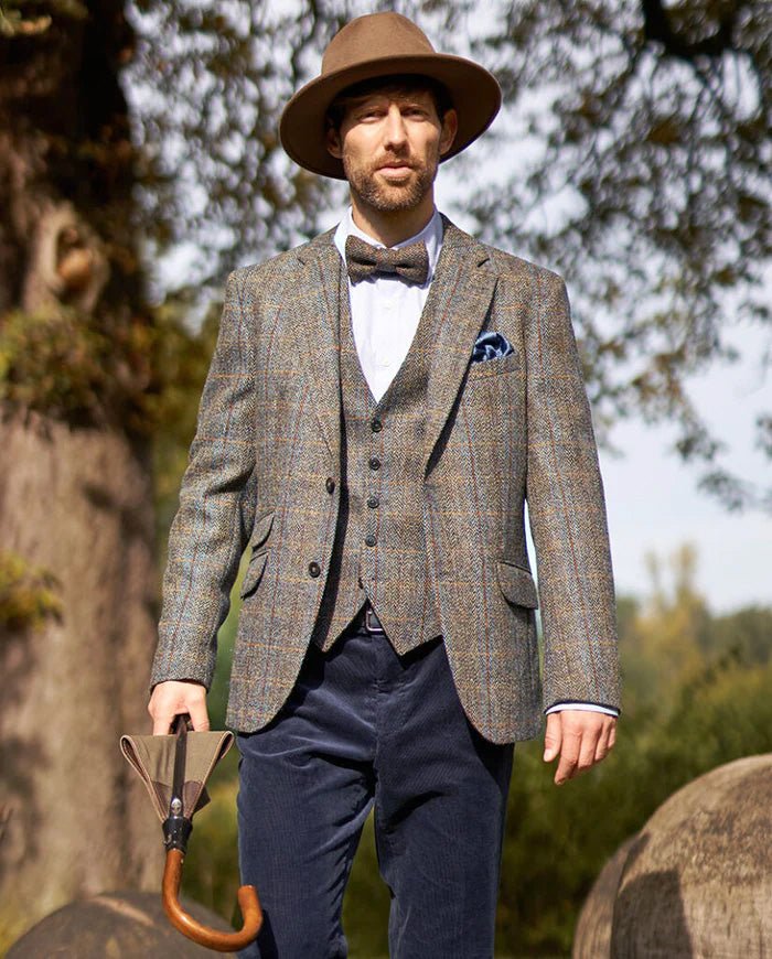 Harris Tweed Sakko ''London'' in green - blue herringbone - Wellington of Bilmore