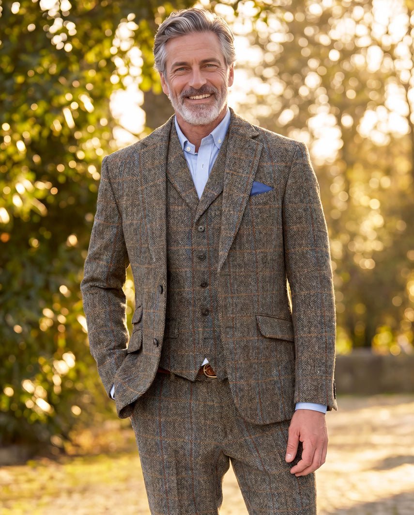 Harris Tweed Sakko ''London'' in green-blue herringbone - Wellington of Bilmore