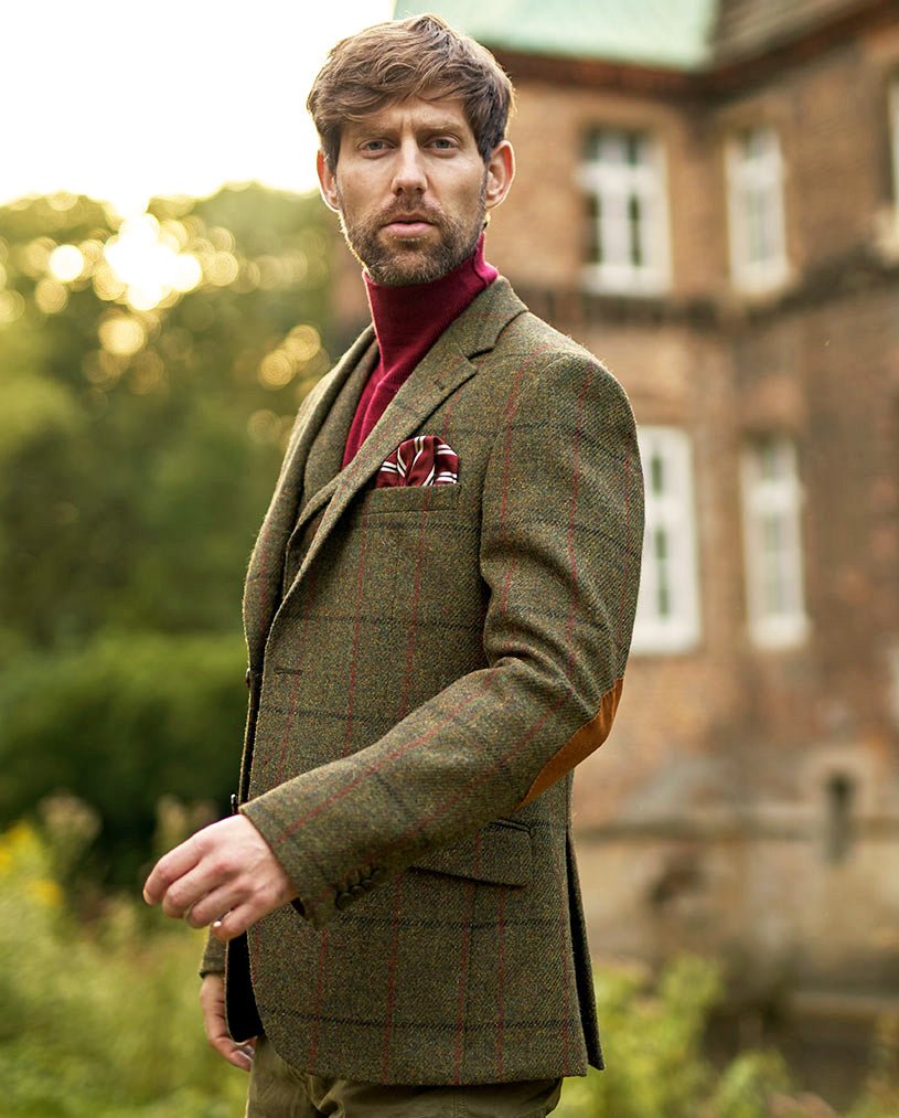 Harris Tweed Sakko "London" in green Overcheck - Wellington of Bilmore