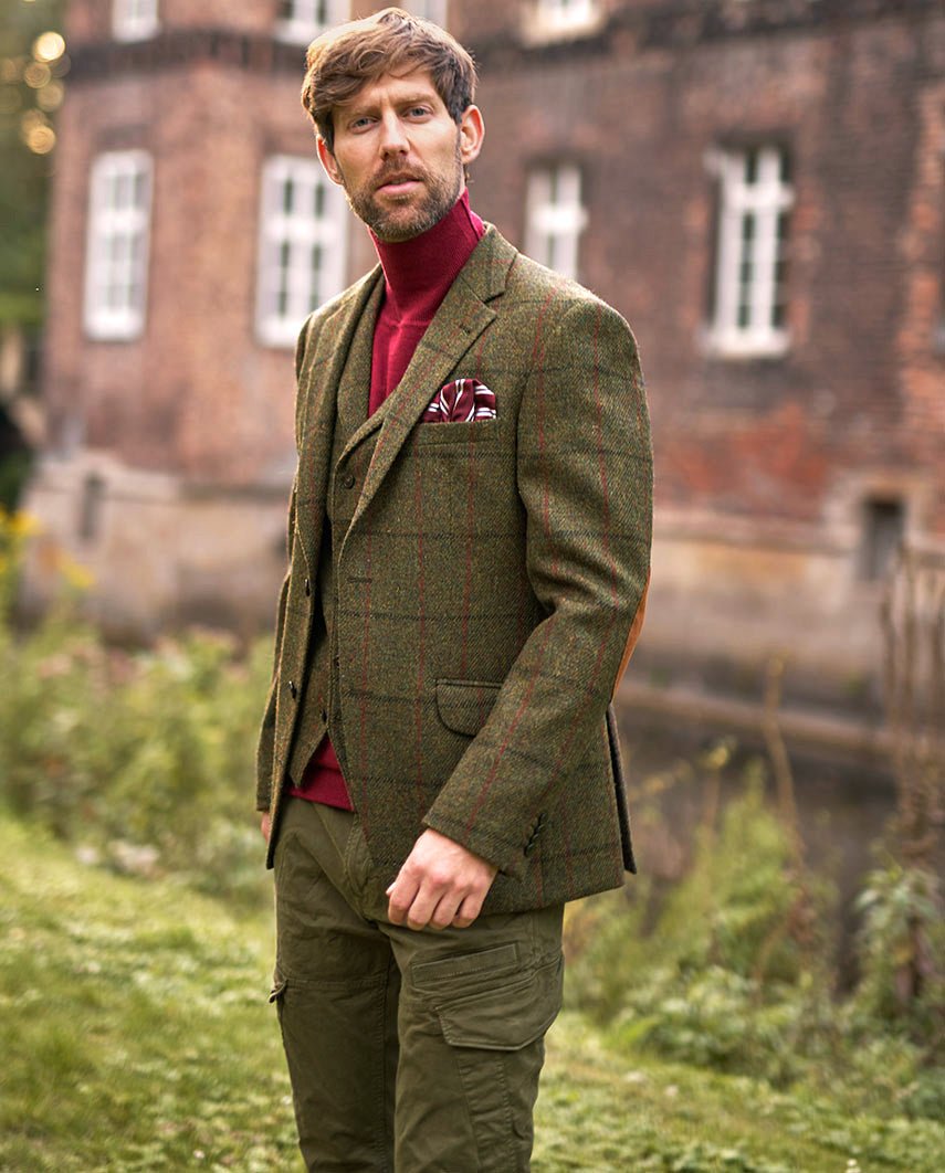 Harris Tweed Sakko "London" in green Overcheck - Wellington of Bilmore