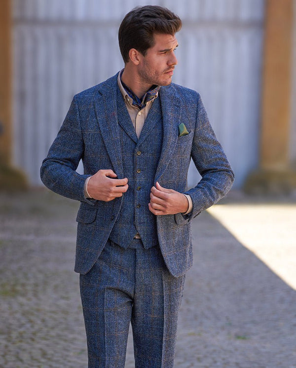 Harris Tweed Sakko "London" in grey-blue herringbone
