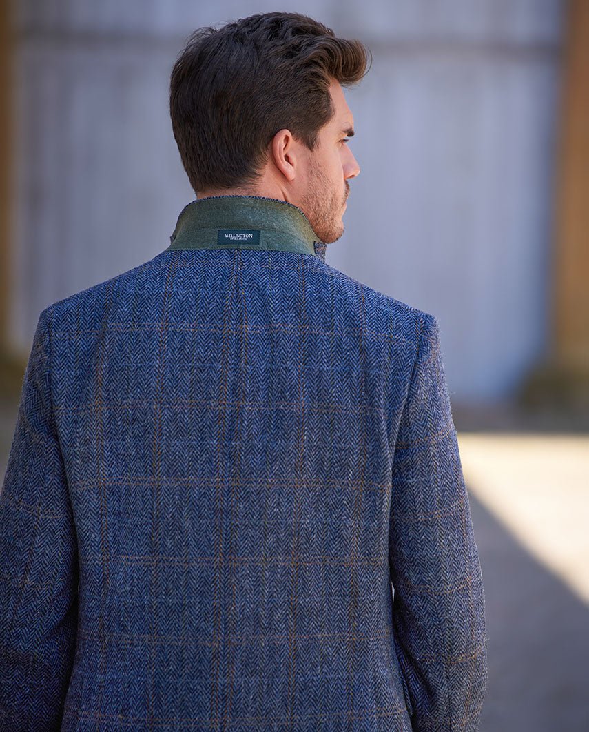 Harris Tweed Sakko ''London'' in grey - blue herringbone - Wellington of Bilmore