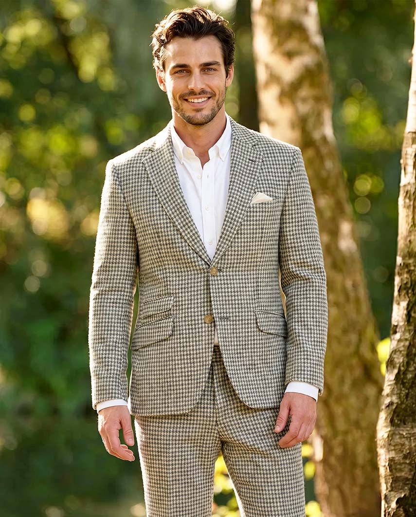 Harris Tweed Sakko "London" in grey-cream houndstooth - Wellington of Bilmore