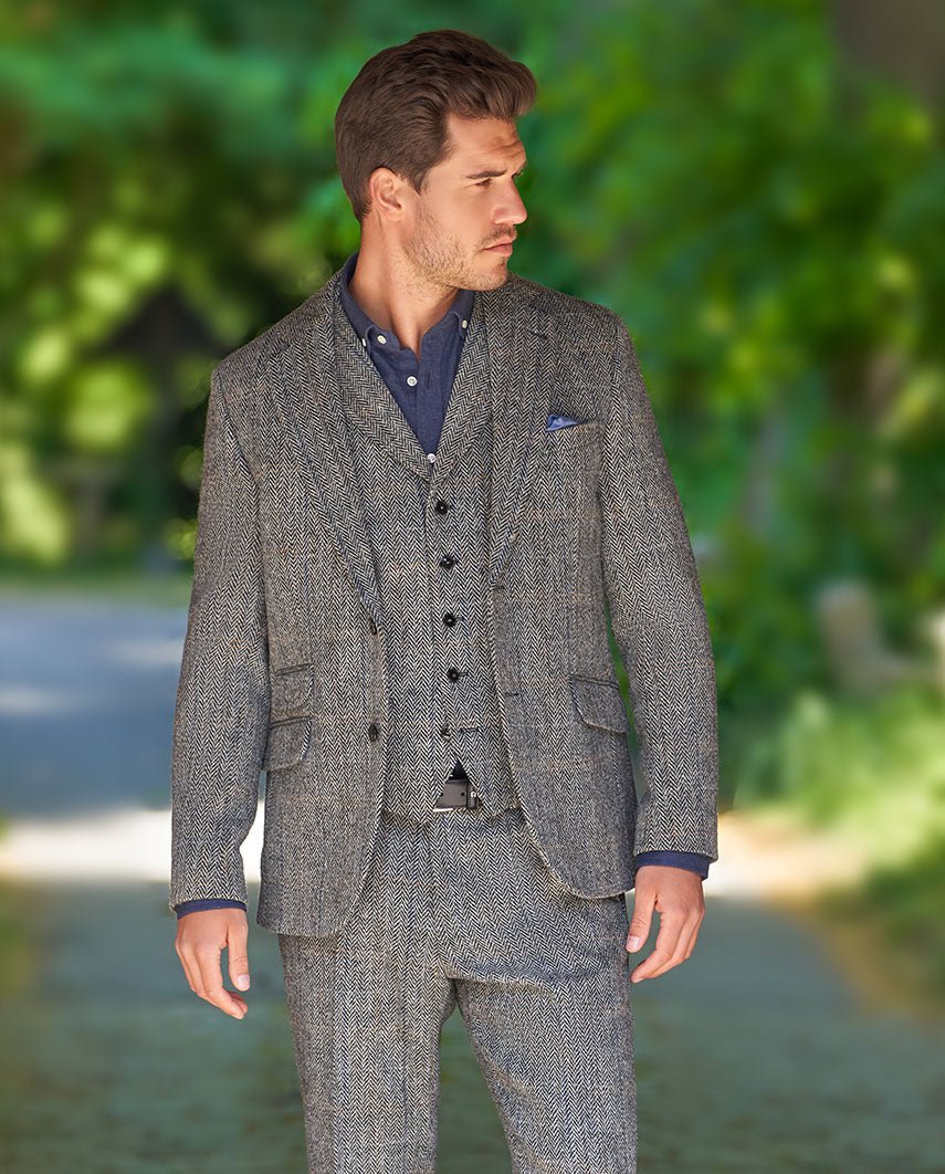 Harris Tweed Sakko ''London'' in grey Herringbone - Wellington of Bilmore