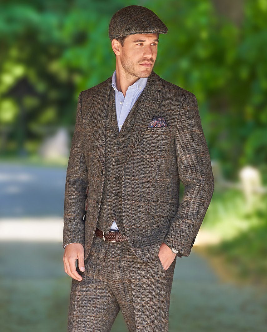 Harris Tweed Sakko ''London'' in highland green herringbone - Wellington of Bilmore