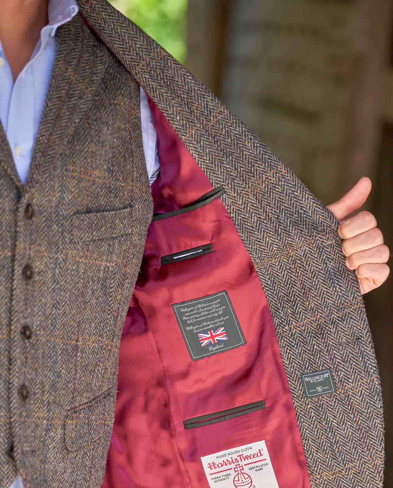 Harris Tweed Sakko ''London'' in highland green herringbone - Wellington of Bilmore