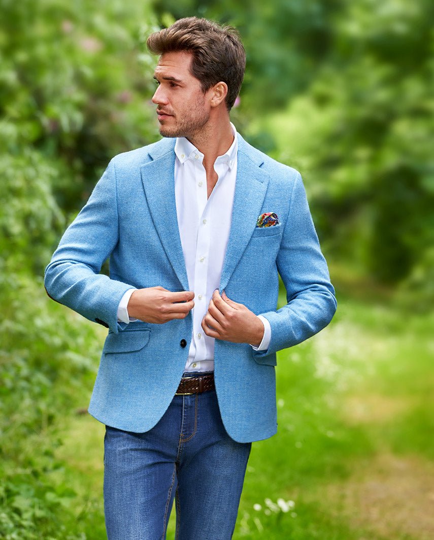 Harris Tweed Sakko ''London'' in light blue twill - Wellington of Bilmore