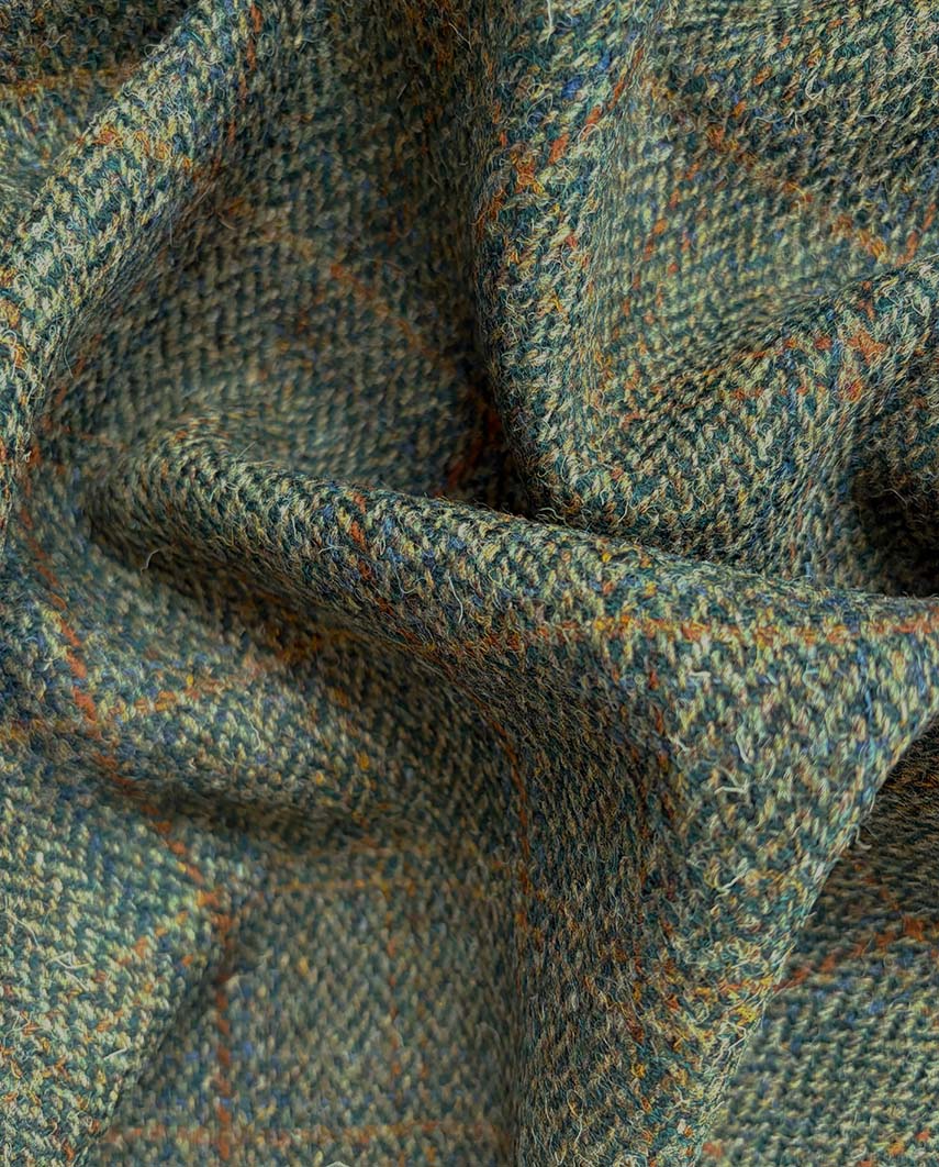 Harris Tweed Sakko ''London'' in oliv - blue Overcheck - Wellington of Bilmore