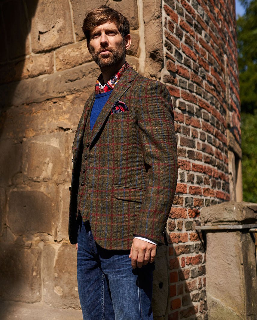 Harris Tweed Sakko "London" in red-blue Check - Wellington of Bilmore