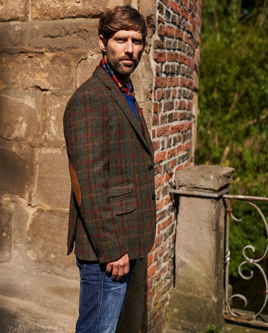 Harris Tweed Sakko "London" in red-blue Check - Wellington of Bilmore