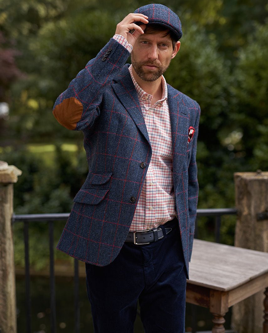 Harris Tweed Sakko ''London'' in red overcheck - Wellington of Bilmore
