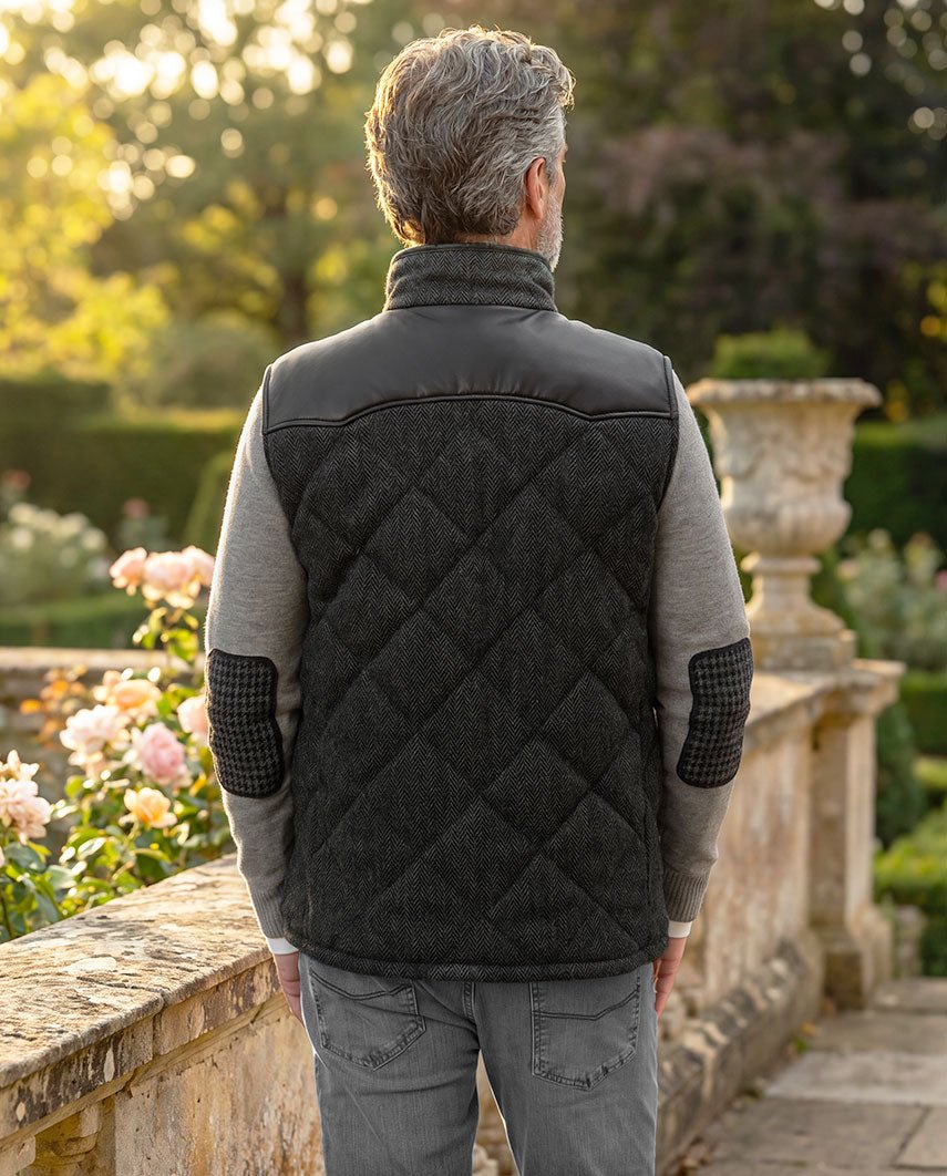 Harris Tweed Steppweste Herren – Levi Vest in Anthra Herringbone, Produktkarte