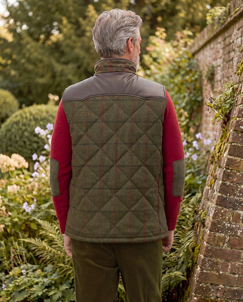 Harris Tweed Steppweste Herren – Levi Vest in green Overcheck - Wellington of Bilmore