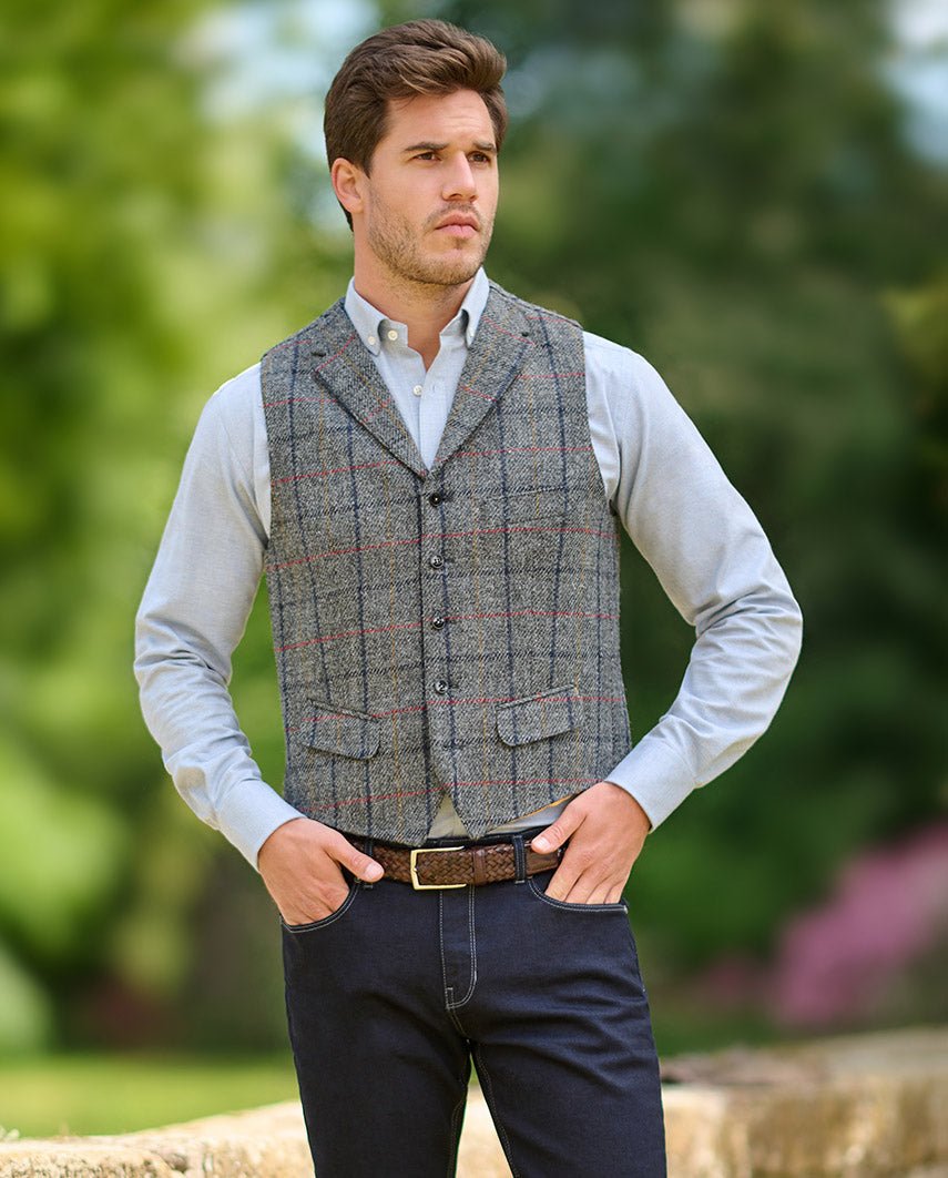 Harris Tweed Weste ''Wales'' in anthra check - Wellington of Bilmore