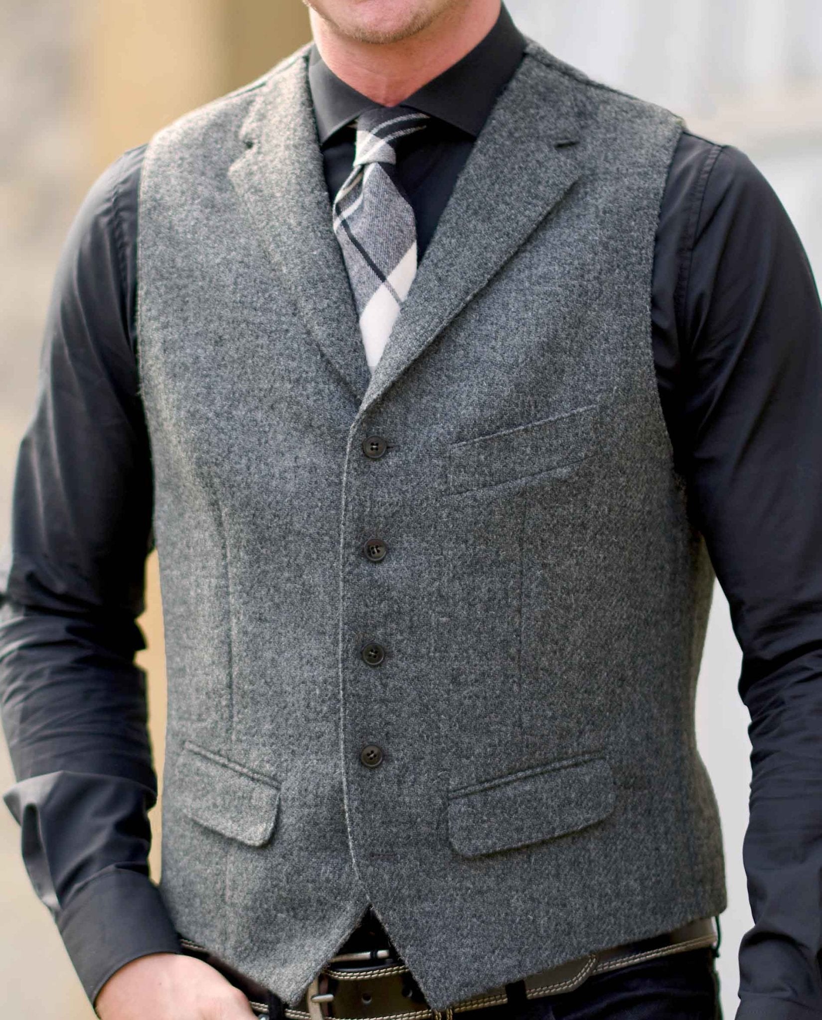 Harris Tweed Weste ''Wales'' in anthra melange - Wellington of Bilmore