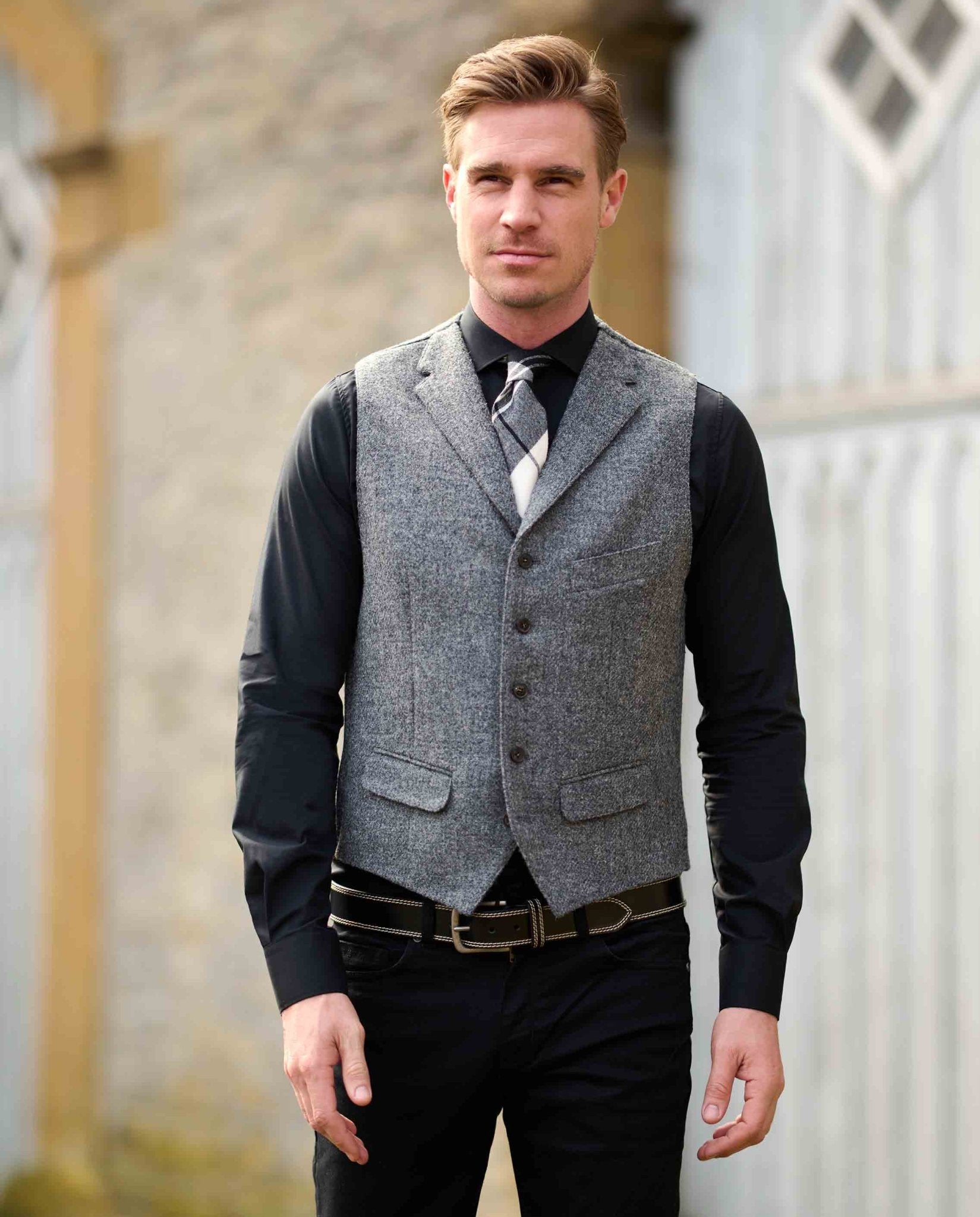 Harris Tweed Weste ''Wales'' in anthra melange - Wellington of Bilmore
