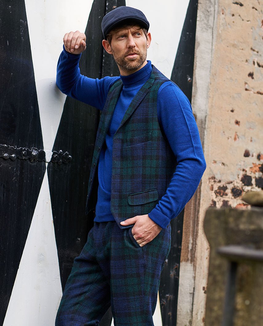 Harris Tweed Weste "Wales" in Blackwatch - Wellington of Bilmore