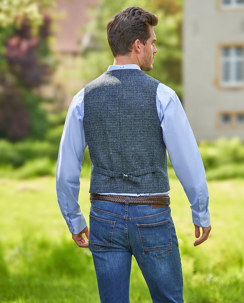 Harris Tweed Weste ''Wales'' in blue houndstooth - Wellington of Bilmore