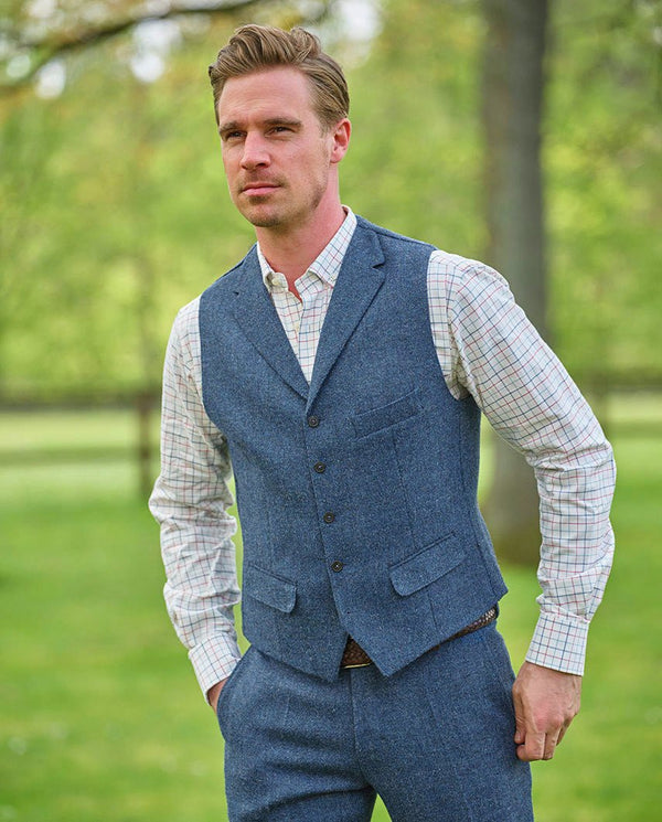 Harris Tweed Weste "Wales" in blue shadow