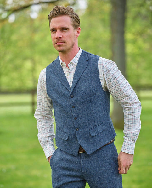 Harris Tweed waistcoat ''Wales'' in blue shadow