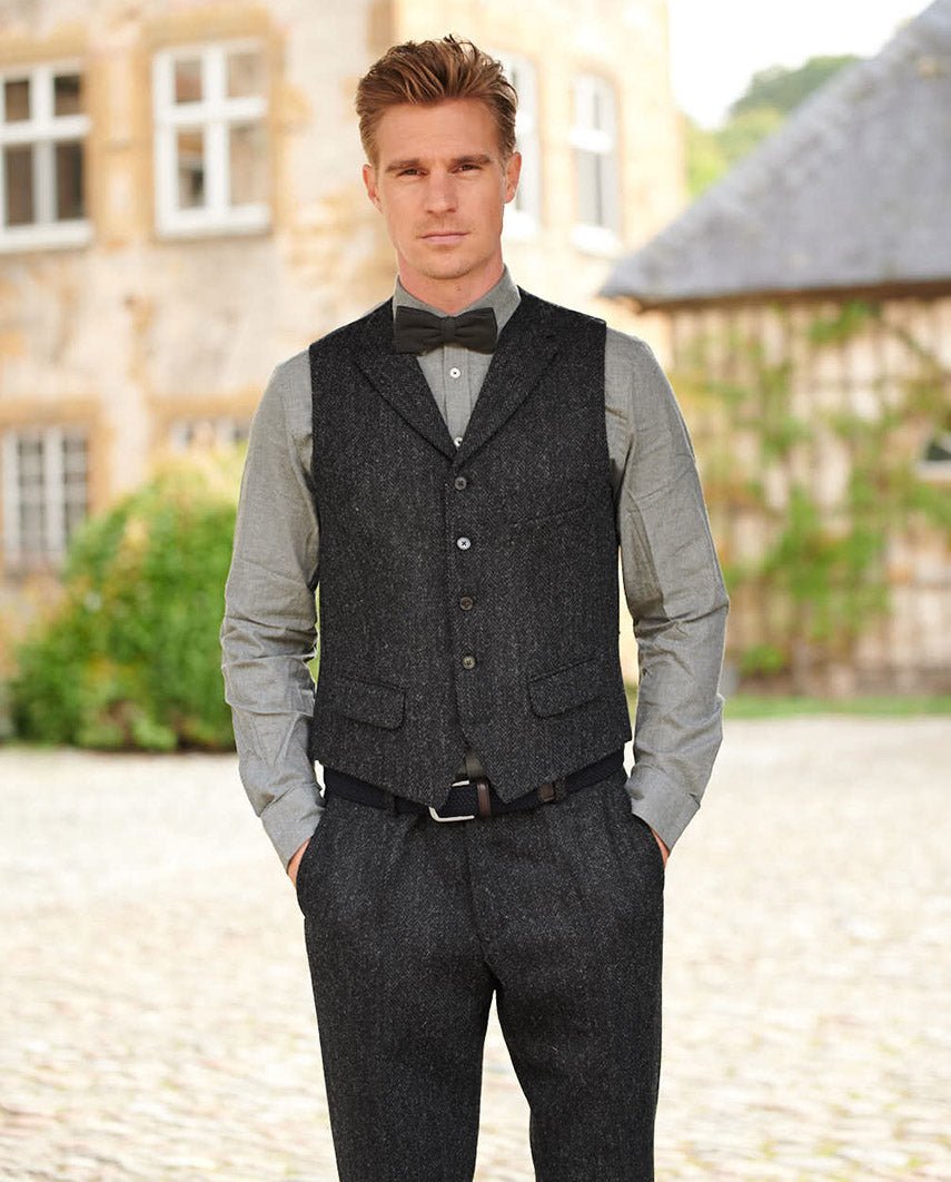 Harris Tweed Weste "Wales" in charcoal - Wellington of Bilmore