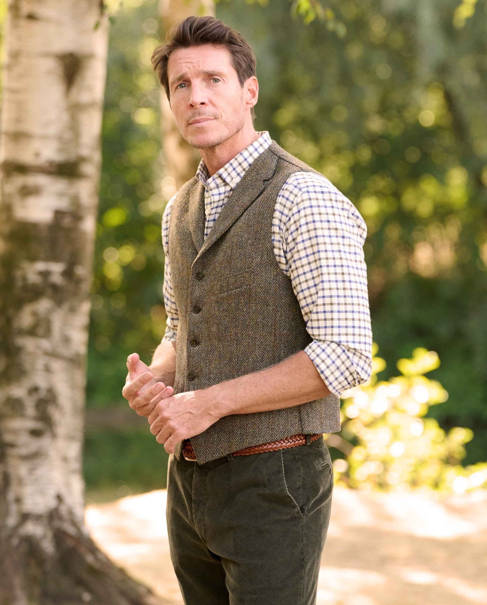 Harris Tweed Weste "Wales" in evergreen - Wellington of Bilmore