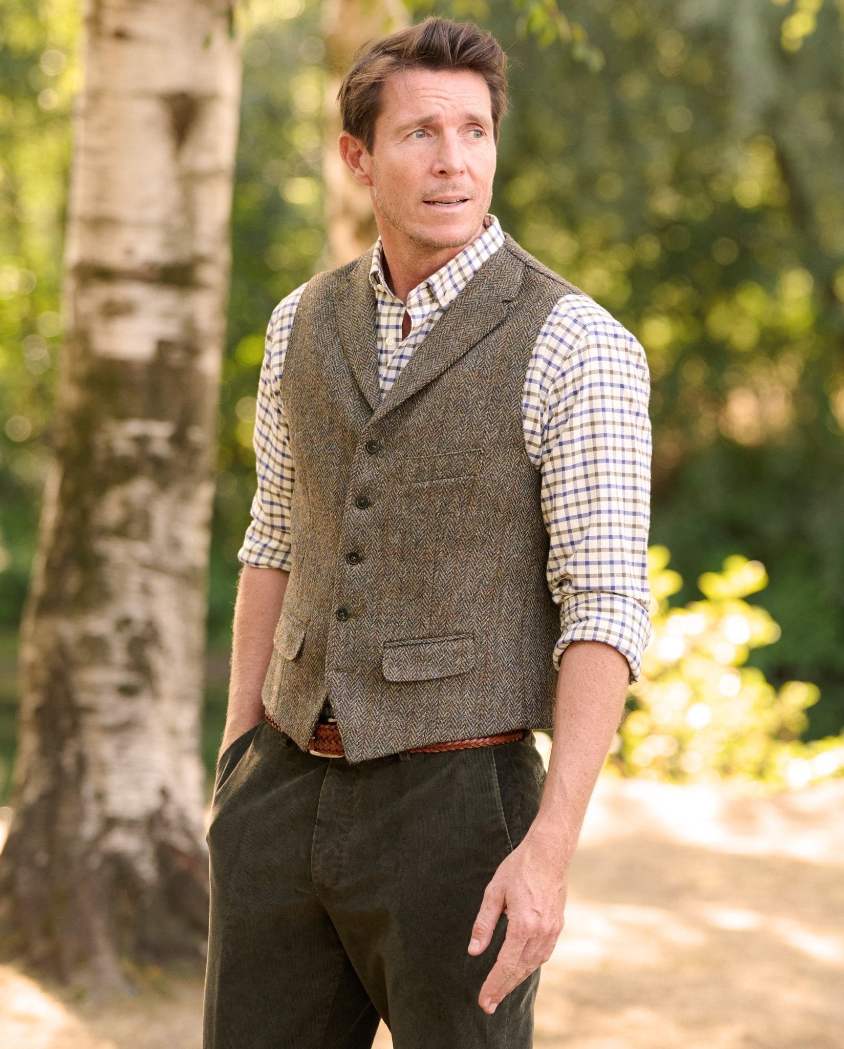 Harris Tweed Weste "Wales" in evergreen - Wellington of Bilmore