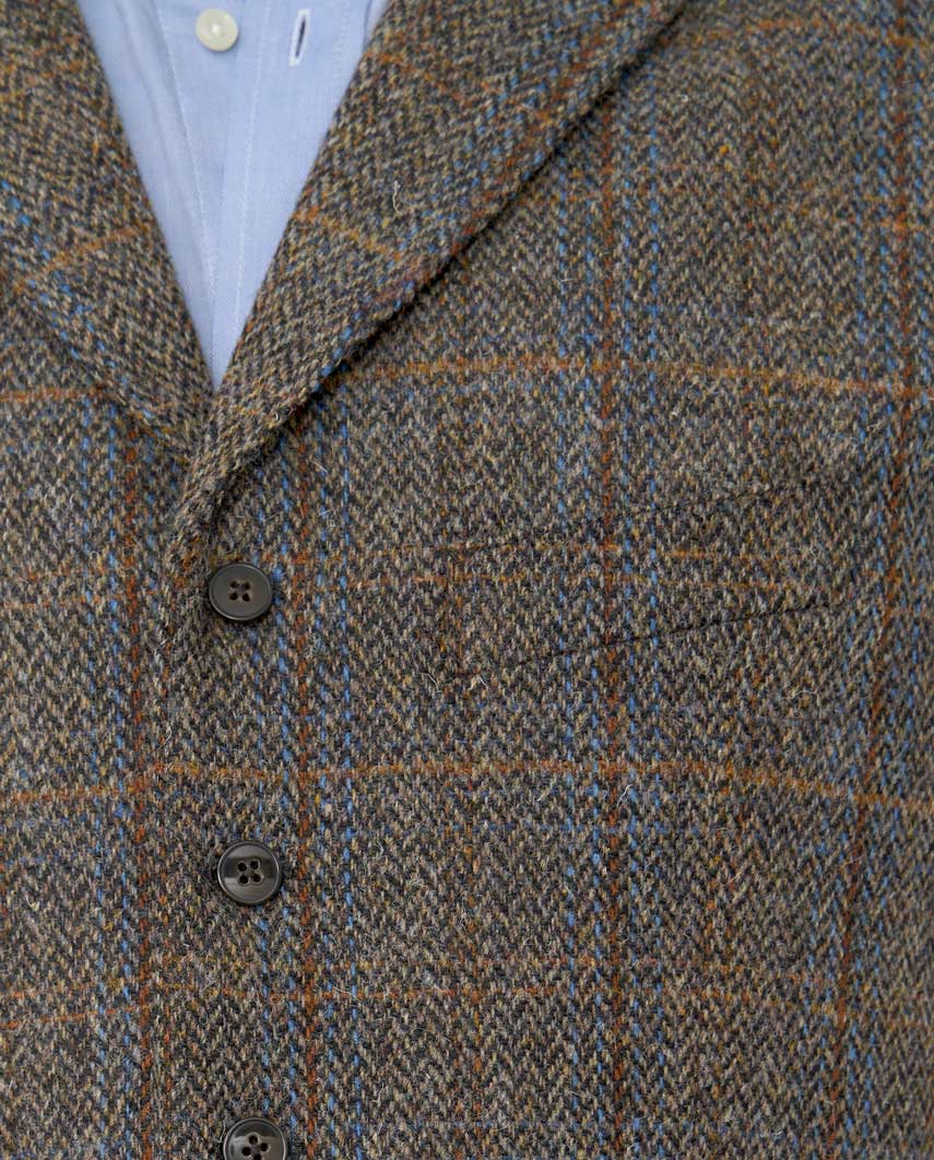 Harris Tweed Weste "Wales" in green blue Herringbone - Wellington of Bilmore